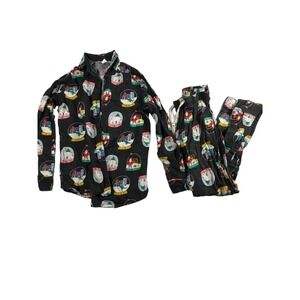 Old Navy Women XS Christmas Pajama Set Snow Globe Button Shirt Pants Cotton